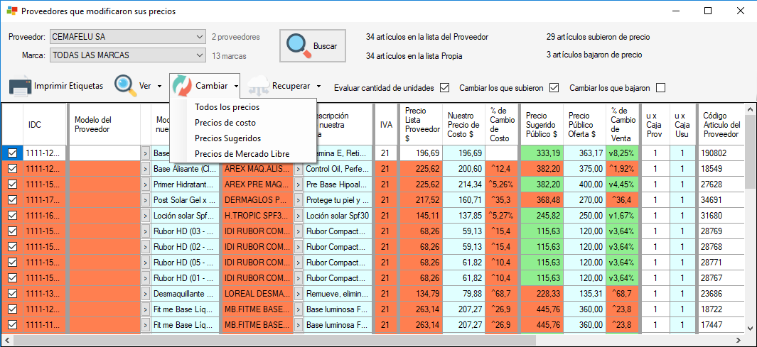 comparar precios lista proveedor