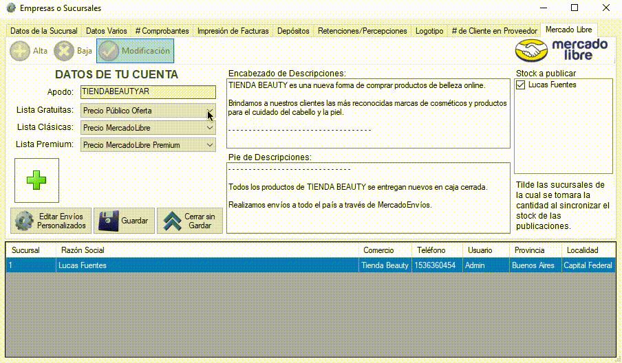 Heaven MercadoLibre Configurar Listas de precios
